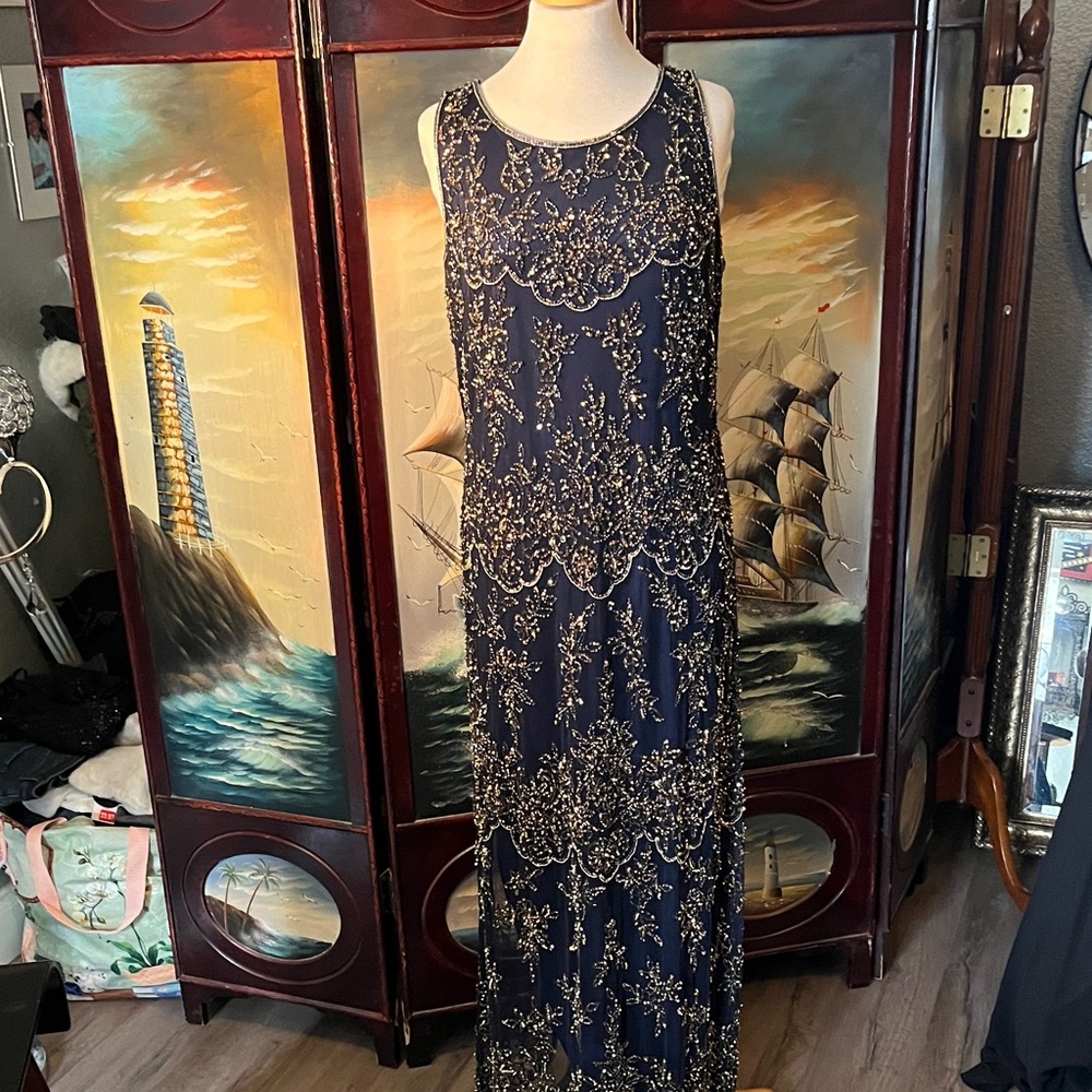 Pisarro Nights Navy Beaded Maxi Dress